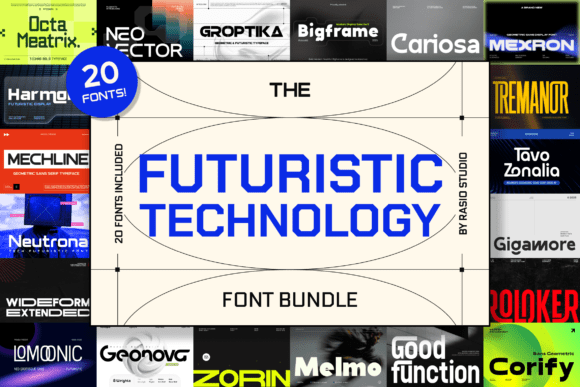 Futuristic Technology Bundle: 20 High-Impact Typefaces for Modern Design